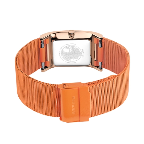 Bering Damenuhr Edelstahl Rosé Saphirglas Orange Milanaise 10426-565-S