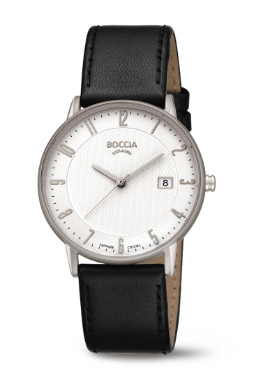 Boccia Titanium Herrenuhr Datum Saphirglas Leder Schwarz 3607-04