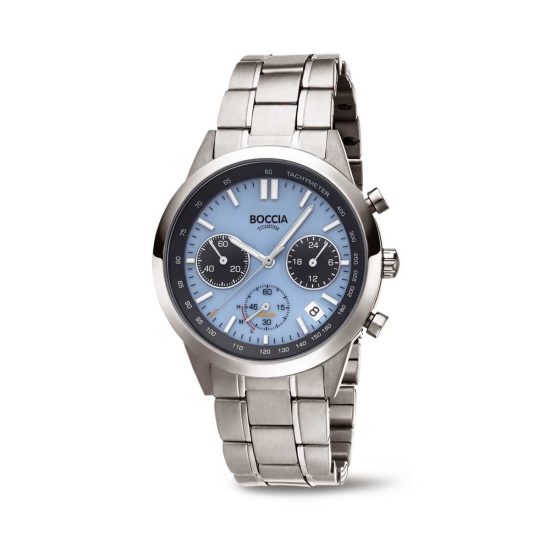 Boccia Titanium Herrenuhr Chronograph Solar Datum Blau 3737-01