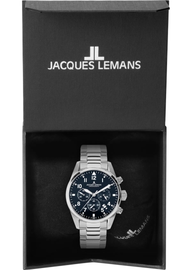 Jacques Lemans Herrenuhr Chronograph Blau Edelstahl 10ATM 42-2D