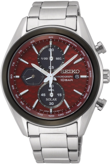 Seiko Herrenuhr Solar Chronograph Saphirglas Rot 10BAR SSC771P1