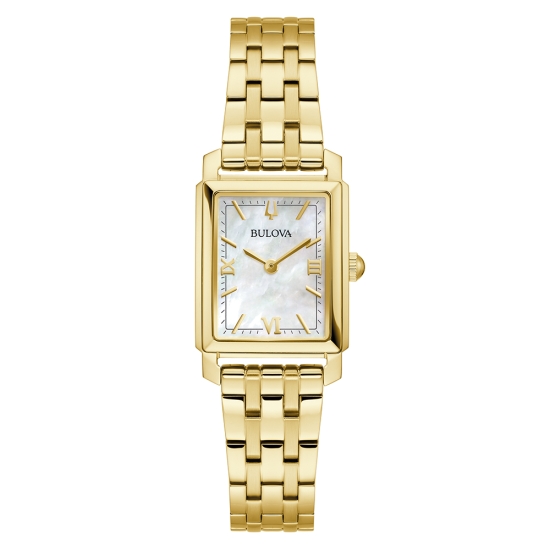 Bulova Damenuhr Quarz Edelstahl Rechteckig Goldfarben 97L177