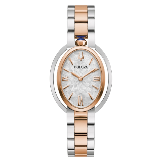 Bulova Damenuhr Quarz Saphirglas Oval Bicolor Rosé 98L322