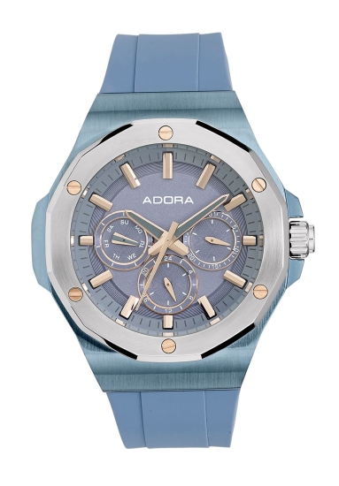 Adora Damenuhr Edelstahl Multifunktion Quarz Blau Silikon 42mm AT5643