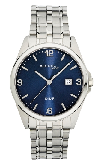 Adora Herrenuhr Edelstahl Saphirglas Datum 10BAR Blau 38 mm AS4306