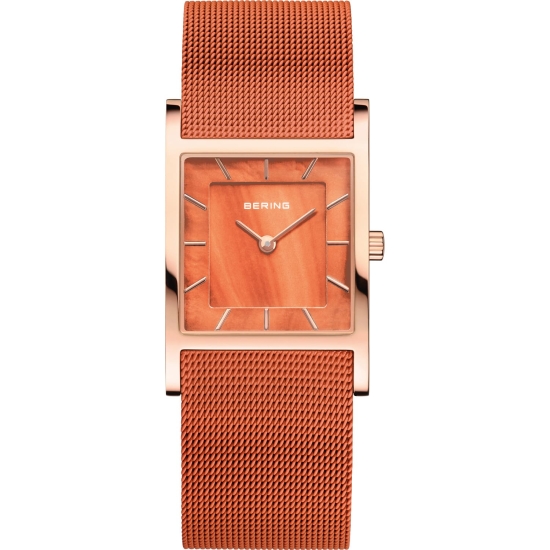 Bering Damenuhr Edelstahl Rosé Saphirglas Orange Milanaise 10426-565-S