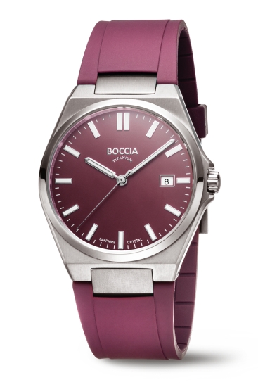 Boccia Titanium Herrenuhr Saphirglas Silikonband Bordeaux 3667-03