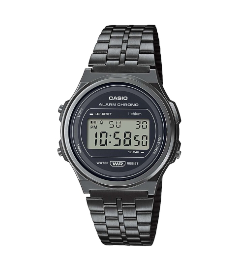 Casio Unisex Uhr Digital Edelstahlband Grau/Schwarz A171WEGG-1AEF