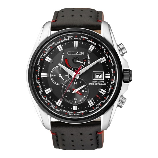 Citizen Herrenuhr Funkuhr Solar Saphirglas Schwarz Leder AT9036-08E