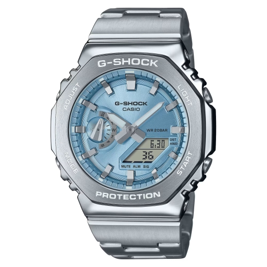 Casio G-SHOCK Herrenuhr Datum Edelstahlband Hellblau GM-2110D-2AER