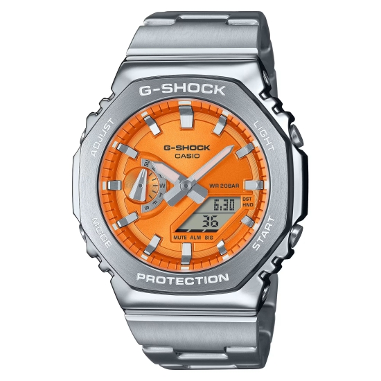 Casio G-SHOCK Herrenuhr Datum Edelstahlband Orange GM-2110D-4AER