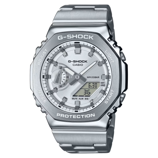 Casio G-SHOCK Herrenuhr Datum Edelstahlband Silberfarben GM-2110D-7AER