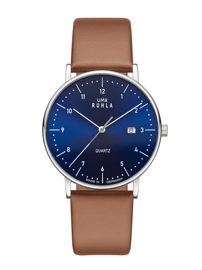 UMR Ruhla Herrenuhr Edelstahl Datum Leder Braun 39mm 30433