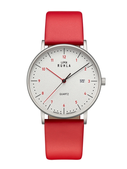 UMR Ruhla Unisex Uhr Edelstahl Datum Leder Rot 39mm 30434