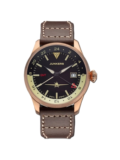 Junkers Herrenuhr Flieger GMT Automatik Bronze Leder 9.66.01.02