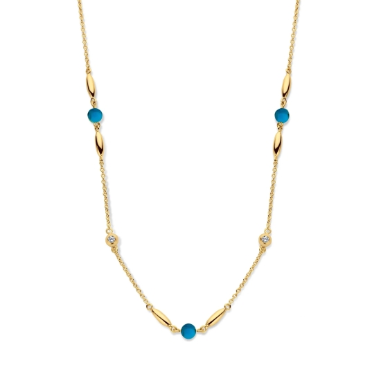 Spirit Icons Damenkette 925 Silber Goldfarben Blau 45cm 11022-45