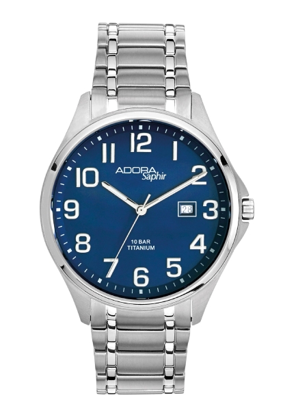 Adora Herrenuhr Titan Saphirglas Datum Blau 10BAR AS4590