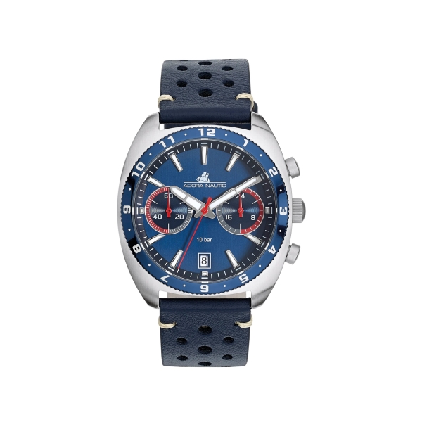 Adora Nautic Herrenuhr Chronograph Blau Leder Datum 10BAR AN2314