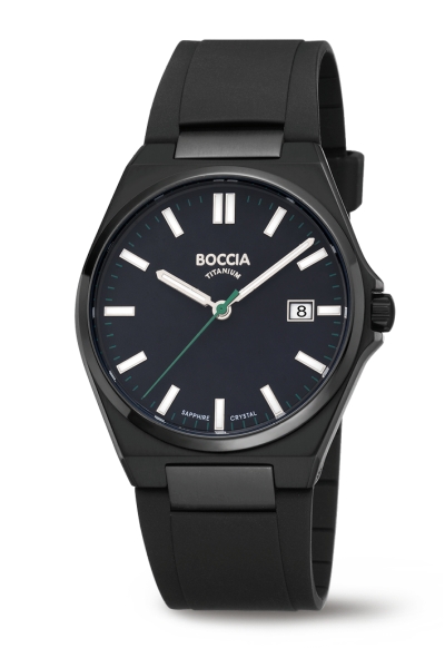 Boccia Titanium Herrenuhr Titan Saphirglas Silikonband Schwarz 3667-04