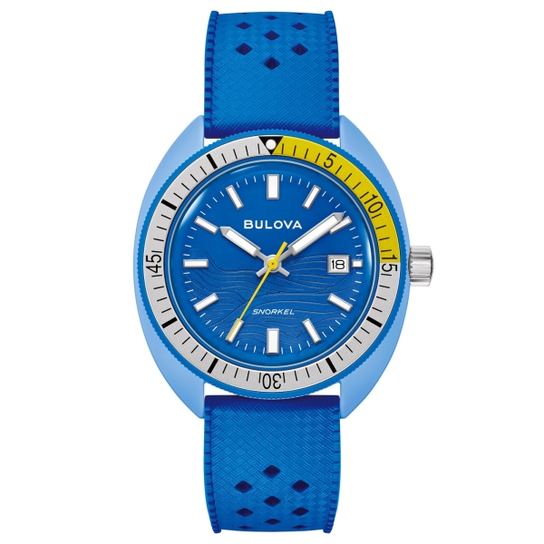 Bulova Herrenuhr Snorkel 41mm Datum Blau 10BAR Silikon 98B445