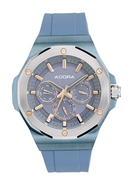 Adora Damenuhr Edelstahl Multifunktion Quarz Blau Silikon 42mm AT5643