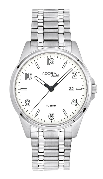 Adora Herrenuhr Saphirglas Edelstahl Datum Weiss 10BAR AS4741