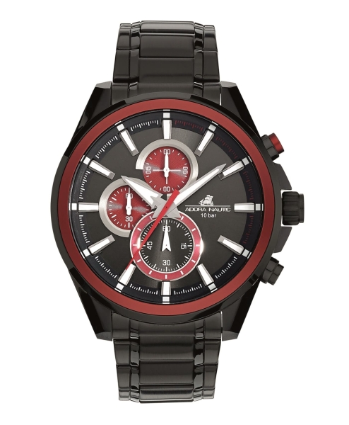 Adora Herrenuhr Chronograph Edelstahl Schwarz Rot 10 BAR AN2349