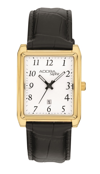 Adora Herrenuhr Saphirglas Datum Goldfarben Leder AS4725