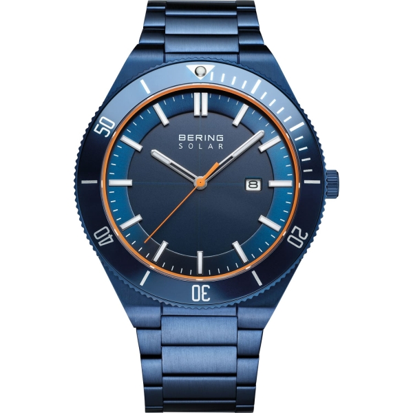 Bering Herrenuhr Solar Saphirglas Datum Blau 10BAR 14443-797