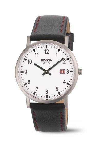 Boccia Titanium Herrenuhr Quarz Titan Datum Schwarz Rot 3662-01