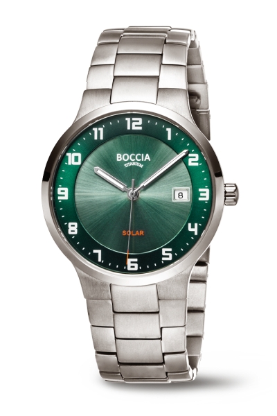 Boccia Titanium Herrenuhr Solar Saphirglas Grün Datum 3652-04