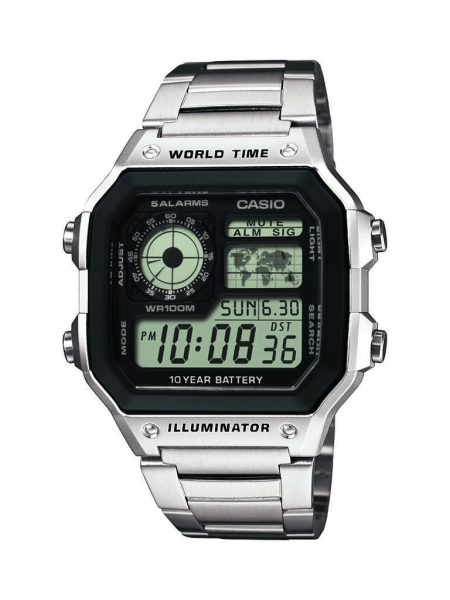 Casio Herrenuhr Digital Edelstahlband 10BAR AE-1200WHD-1AVEF