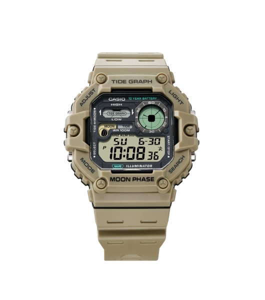 Casio Herrenuhr Digital Mondphase Datum 10 BAR 47mm WS-1700H-5AVEF