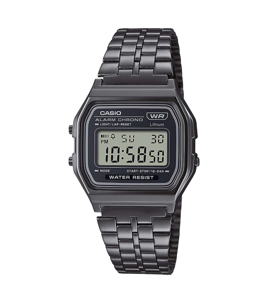 Casio Damenuhr Retro Digital Alarm Grau A158WETB-1AEF