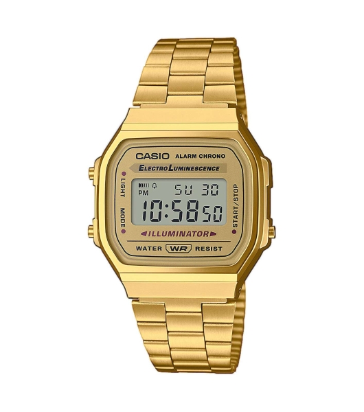 Casio Unisex Uhr Digital Retro Edelstahlband Goldfarbend A168WG-9EF