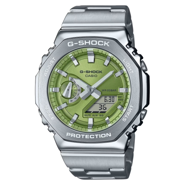 Casio G-SHOCK Herrenuhr Datum Edelstahlband Grün GM-2110D-3AER