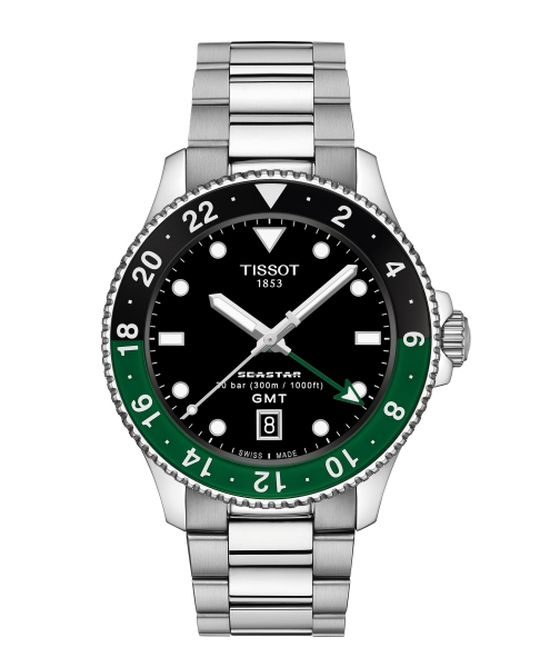 Tissot Seastar 1000 Quarz GMT Uhr Schwarz Grün Saphirglas 40 mm T120.852.11.051.00