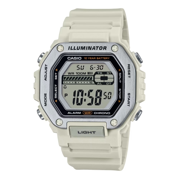 Casio Herrenuhr Digital Beige Alarm Licht 10BAR MWD-110H-8AVEF