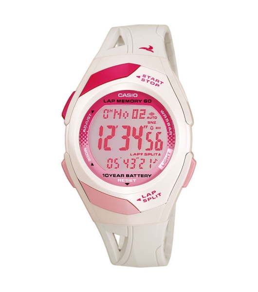 Casio Damenuhr Digital Laufuhr Alarm Licht Weiß Pink STR-300-7EG