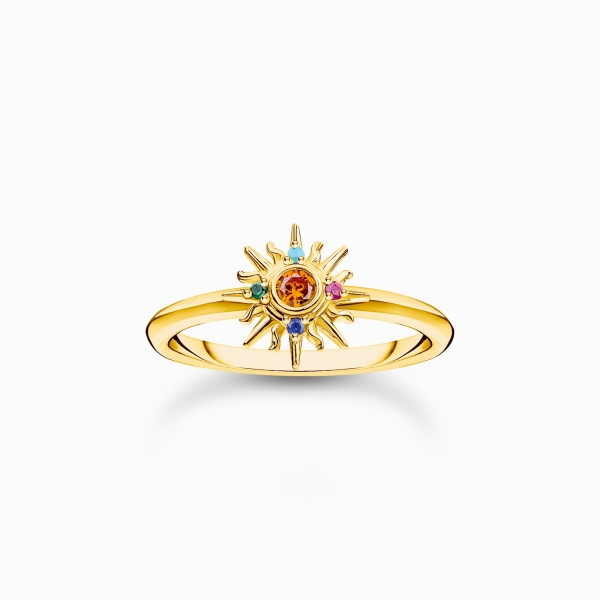 THOMAS SABO Damen Ring 925 Silber Goldfarben Sonne Gr.56 TR2458-488-7-56