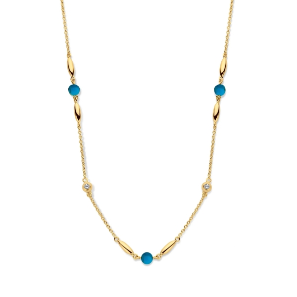 Spirit Icons Damenkette 925 Silber Goldfarben Blau 45cm 11022-45